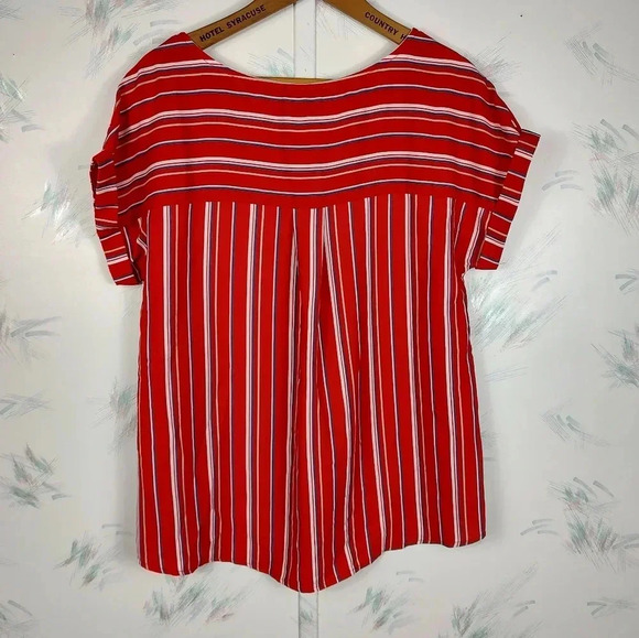 Anthropologie Red Striped Short Sleeve Blouse Sz M - Picture 8 of 10